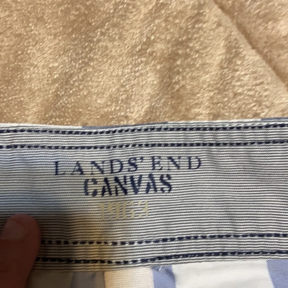 Lands End canvas blue white checkered board shorts